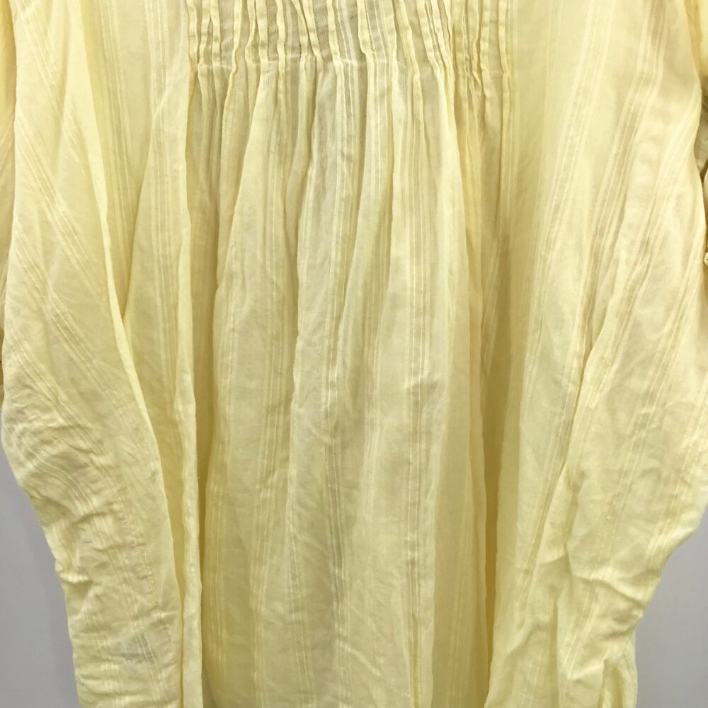 Gauzy Lemon Yellow Boho Top 32W Cotton Jacquard Embroidered Roll Tab Semi-Sheer - Picture 10 of 15